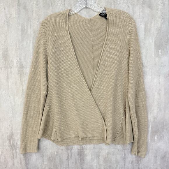 EILEEN FISHER Cardigan Petite PM Linen Open Knit Open Front Long Sleeve Beige - Picture 1 of 13